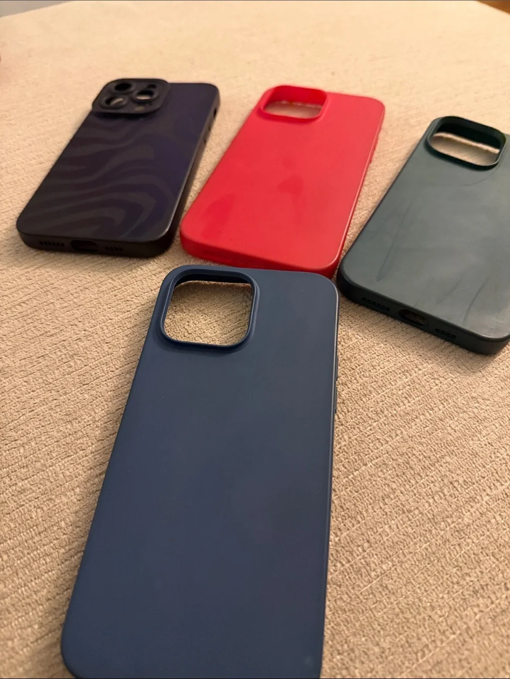 (4) Silicone Phone 14 Case Bundle - Red, Green, Blue, Black Striped